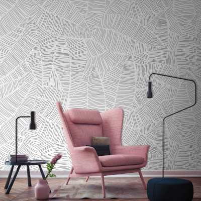 White leaves line, Line Art, Ταπετσαρίες Τοίχου, 100 x 50 εκ.